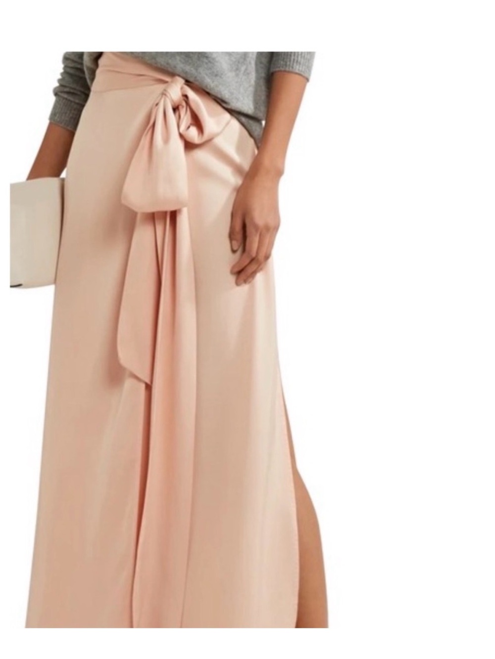 Elegant Silky Blush Tie-Front Maxi Skirt